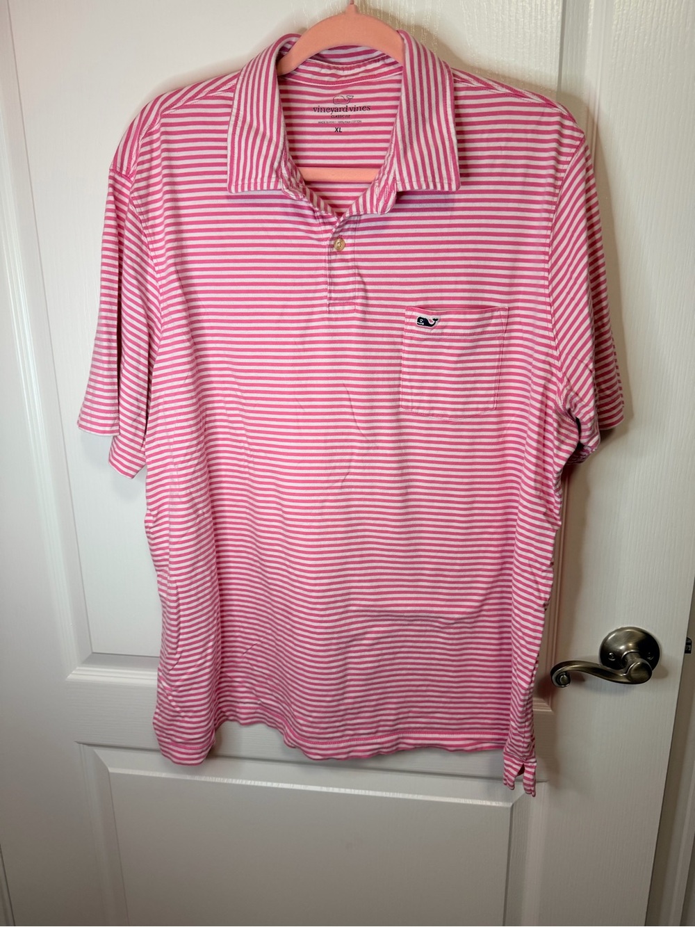Vineyard Vines Men’s Pink and White Striped Polo